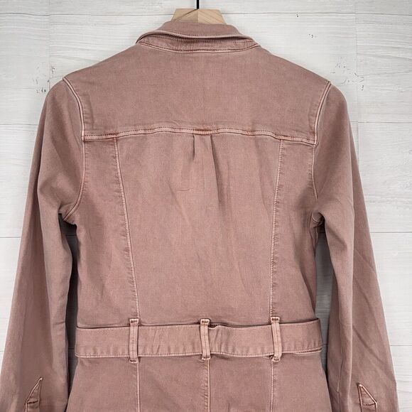 PAIGE Anessa Long Sleeve Jumpsuit Women 4 Pink Wide Leg Crop Belted High Rise - Picture 9 of 16